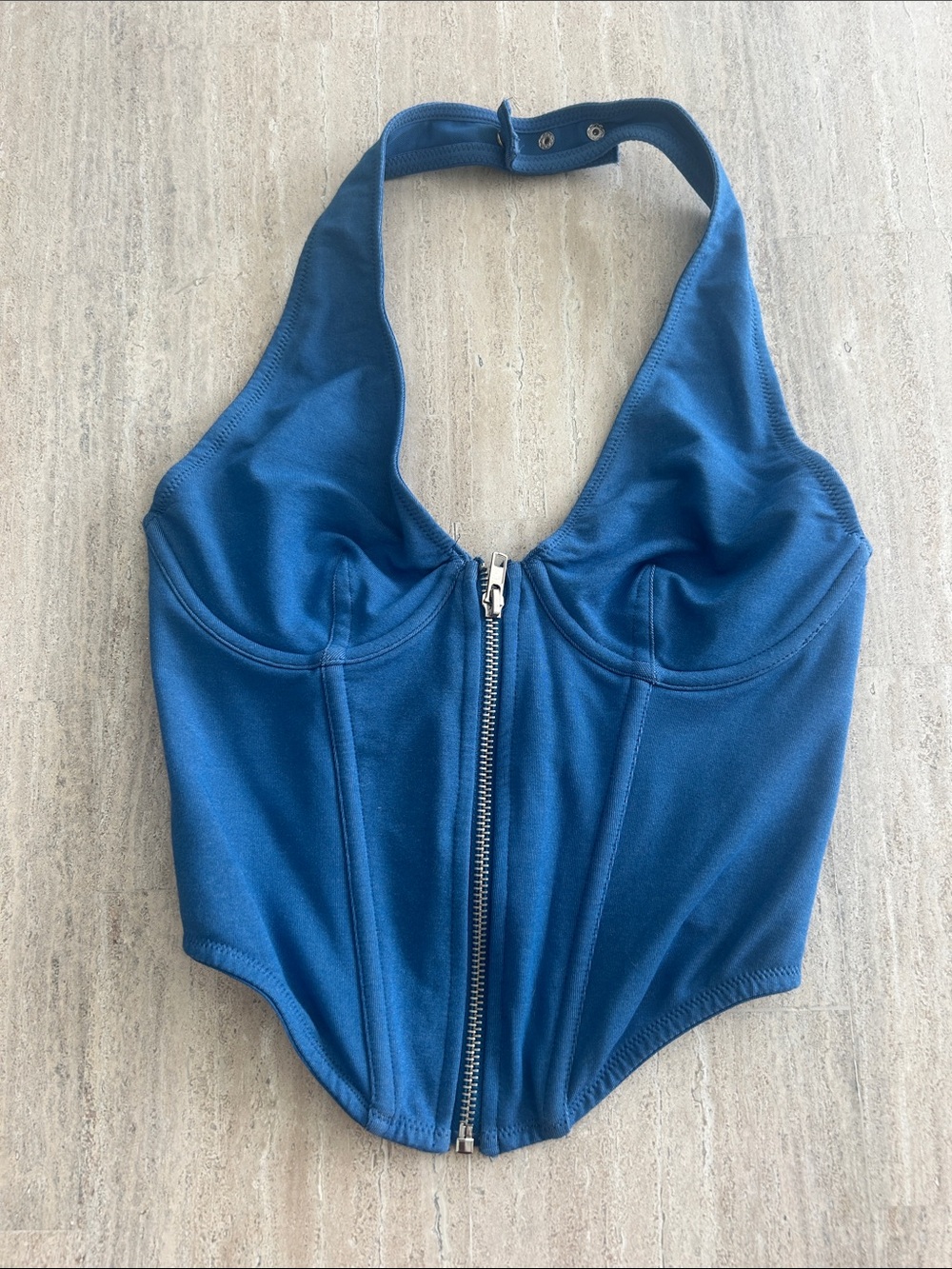 Urban Outfitters Blue Zip-Front Halter Bodysuit